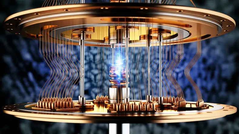 3D illustration of a working quantum computers. Quantum computing concept.